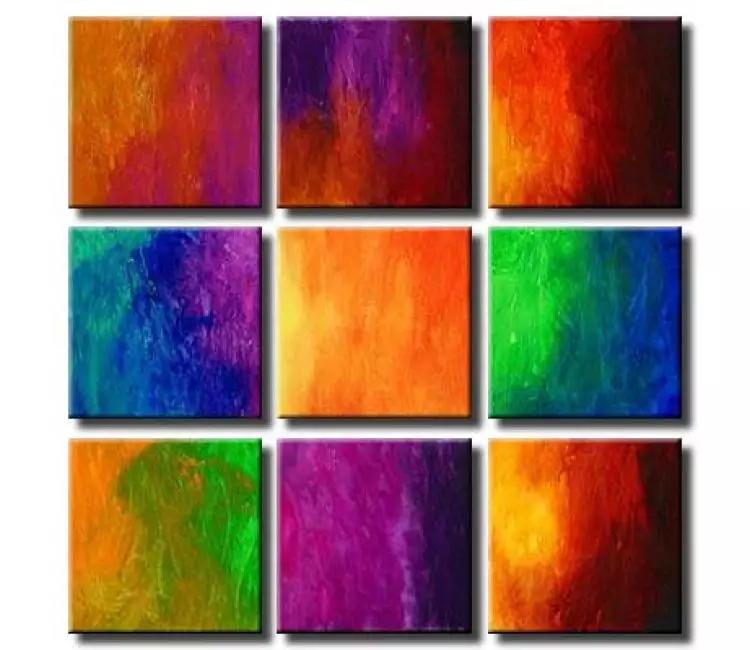 abstract painting - colorful abstract paintings on canvas original modern set of 9 paintings for living room wall art