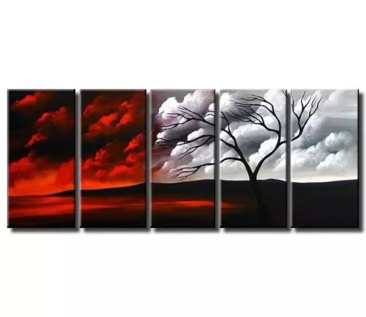 landscape painting - Contemporary abstract tree Art On Canvas Original Big black red white modern landscape painting living room