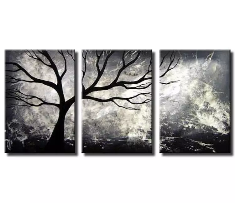 landscape painting - Contemporary abstract tree Art On Canvas Original Big black white modern tree painting for living room