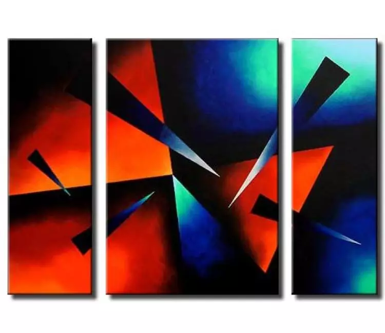 geometric painting - Contemporary blue red geometric Abstract Art On Canvas Original Big Modern Abstract Painting