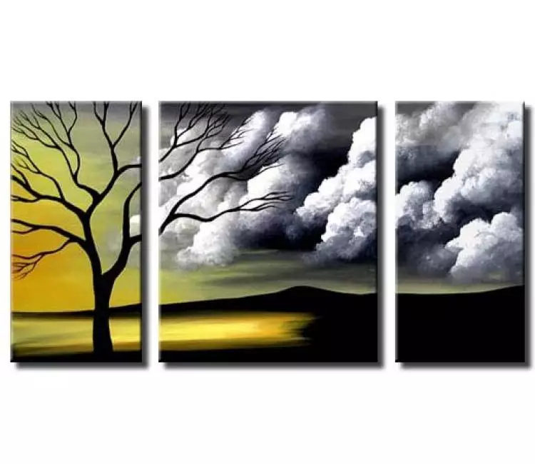 landscape painting - Contemporary abstract tree painting On Canvas Original Big gray yellow modern landscape painting living room