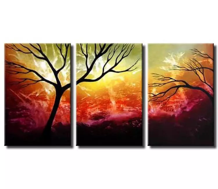 landscape painting - big Contemporary abstract tree painting On Canvas Original red yellow modern living room art decor