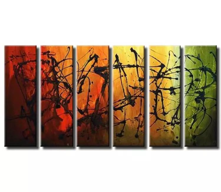 abstract painting - big original green yellow red abstract painting on canvas modern living room wall art for living room office