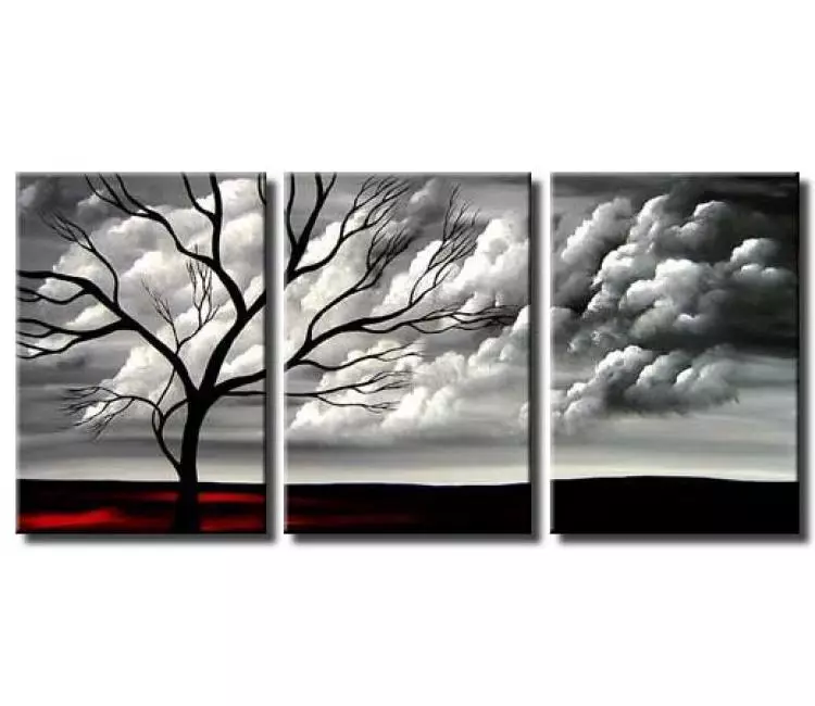 landscape painting - gray modern landscape tree painting on canvas original big decorative tree art for living room