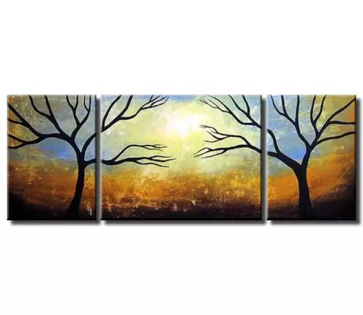 landscape painting - modern trees painting on canvas set of 3 original abstract decorative tree art for living room