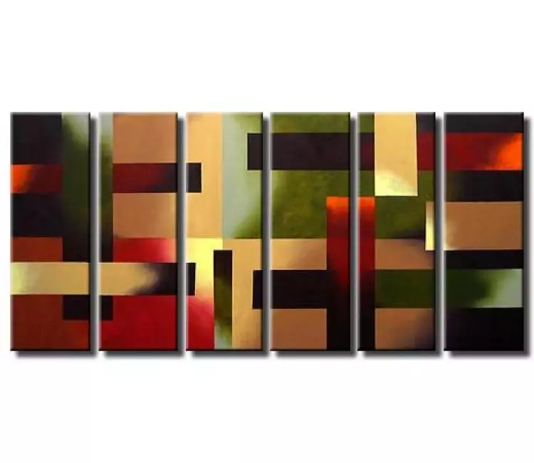 geometric painting - big geometric abstract painting on canvas original modern large art in green red gold