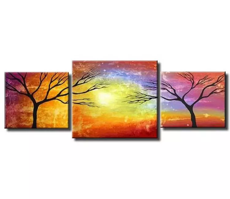 trees painting - colorful modern trees painting on canvas set of 3 abstract landscape art