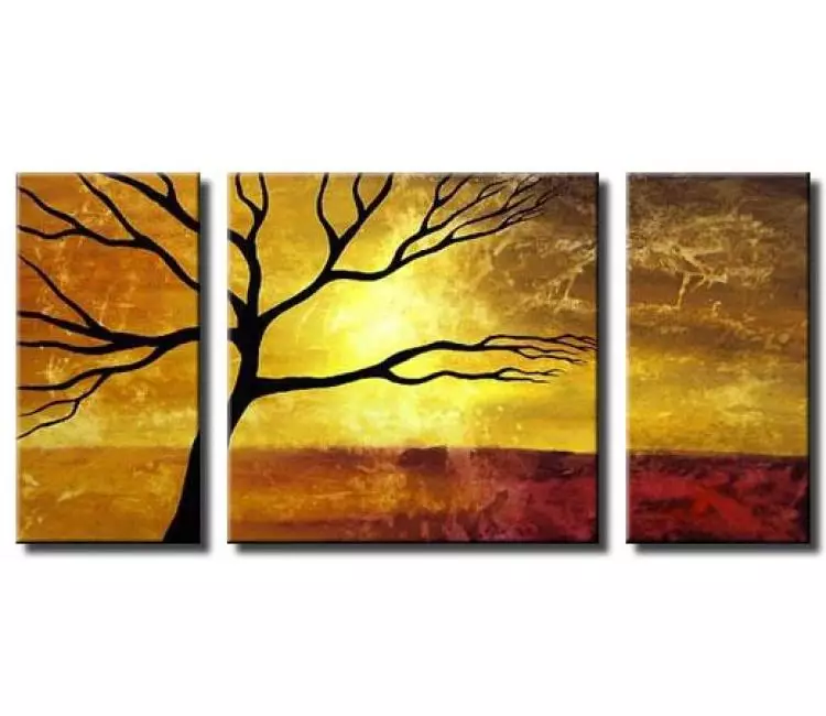 landscape painting - original decorative tree painting on canvas modern abstract sunrise art for living room