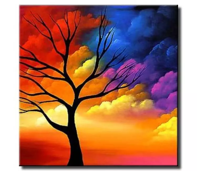 landscape painting - colorful decorative tree painting on canvas original modern abstract landscape art for living room