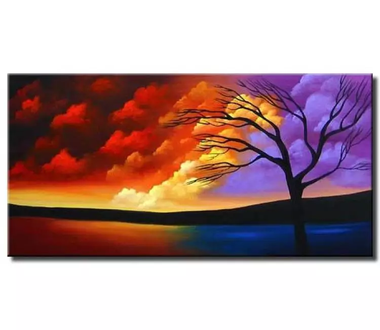 landscape painting - colorful decorative tree painting on canvas original modern abstract landscape art for living room