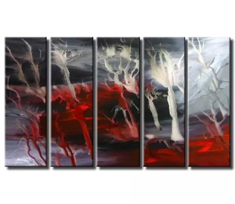 fluid painting - large red gray abstract painting on canvas original big modern living room office wall art