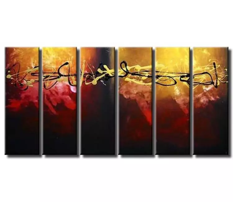 abstract painting - large yellow red abstract painting on canvas original big modern living room office wall art