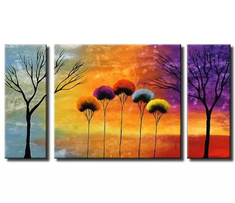 forest painting - colorful modern decorative tree painting on canvas original abstract trees art for living room
