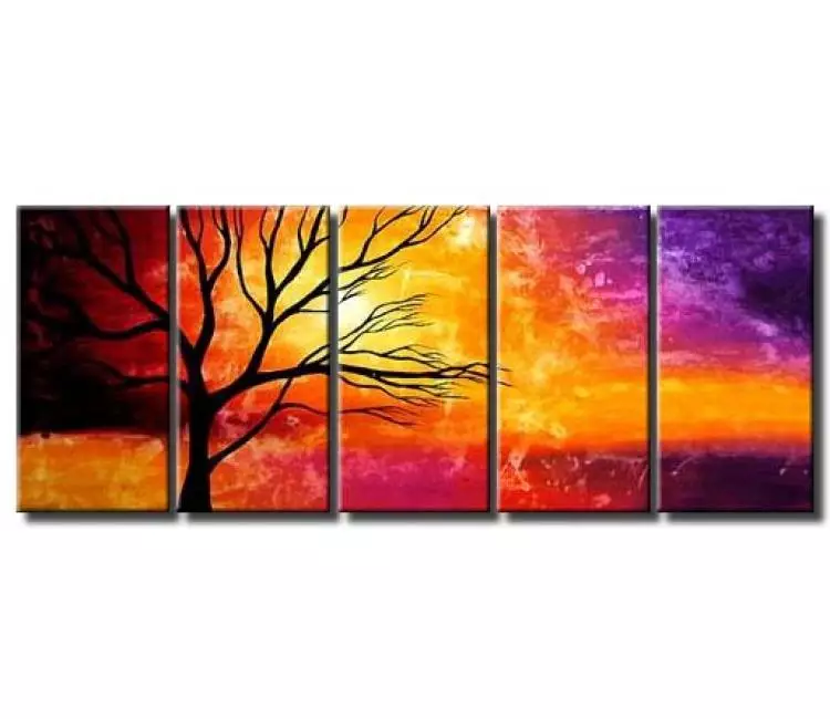 landscape painting - original colorful abstract tree painting on canvas modern big wall art for living room and office