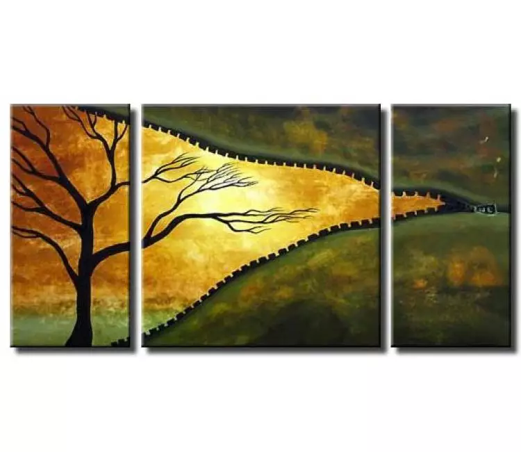 trees painting - modern tree art on canvas green abstract tree painting multi panel wall art