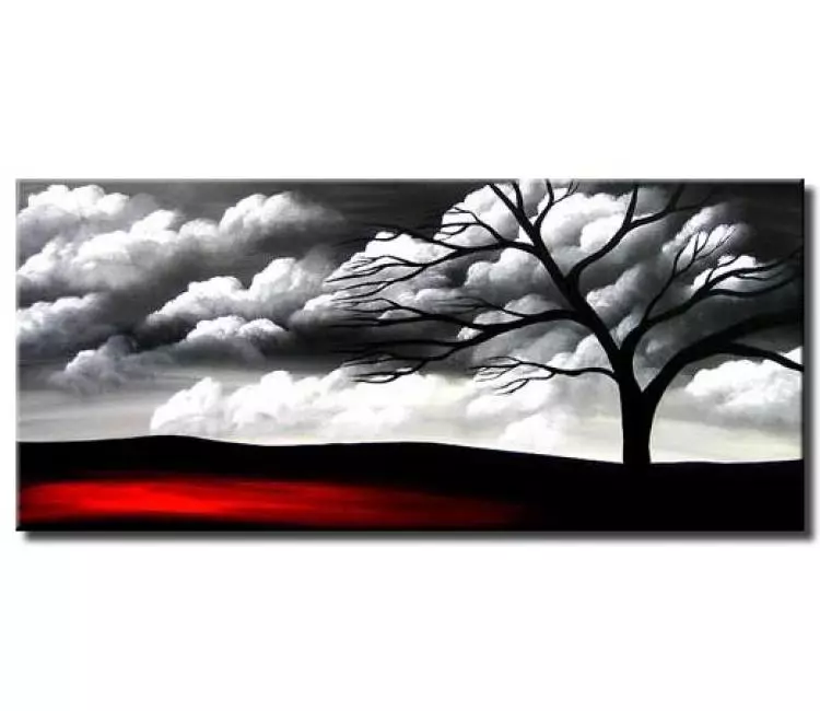 landscape painting - original grey red landscape tree painting on canvas modern big wall art for living room and office