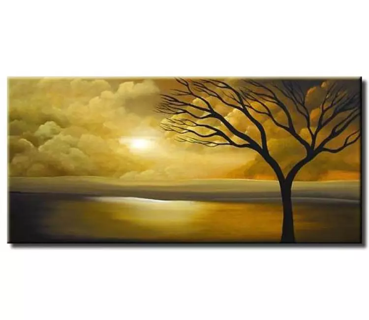 trees painting - original golden landscape tree painting on canvas modern wall art for living room and office