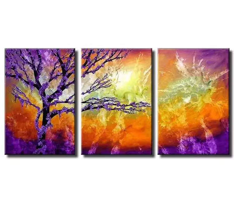 landscape paintings - original colorful abstract tree painting on canvas modern big wall art for living room and office