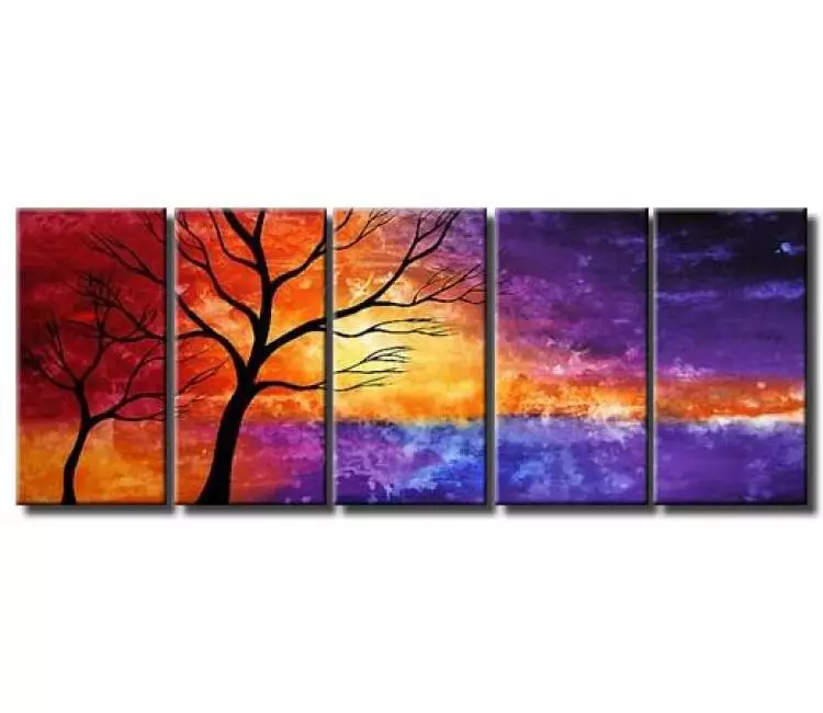 landscape painting - original colorful abstract tree painting on canvas modern big wall art for living room and office