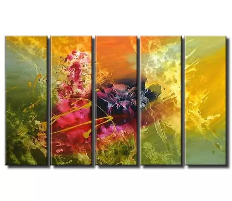 fluid painting - original yellow green abstract painting on canvas modern big wall art for living room and office