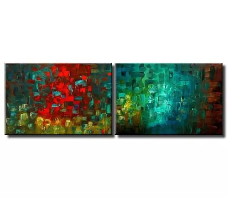 abstract painting - original textured teal abstract painting on canvas modern big wall art for living room and office