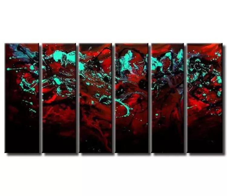 abstract painting - original red turquoise abstract painting on canvas modern big wall art for living room and office