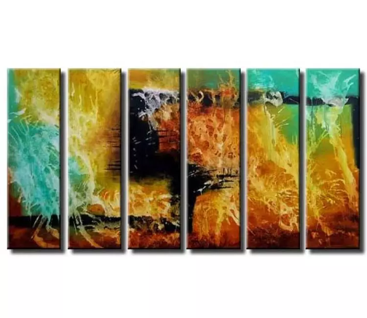 fluid painting - original turquoise yellow abstract art on canvas modern big wall art for living room and office