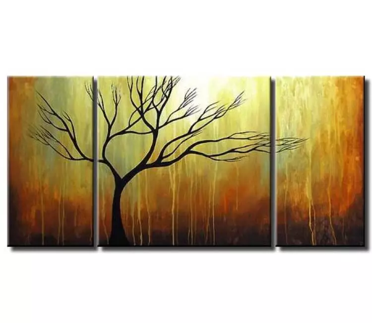 landscape painting - original modern neutral landscape tree painting on canvas sunrise abstract art for living room