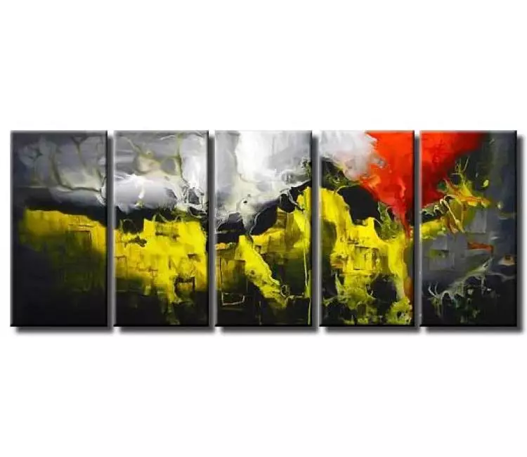 fluid painting - original gray yellow abstract art on canvas modern big wall art for living room and office