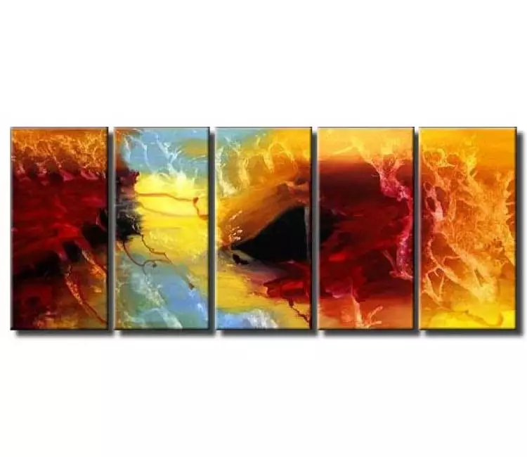 fluid painting - original yellow red abstract art on canvas modern big wall art for living room and office