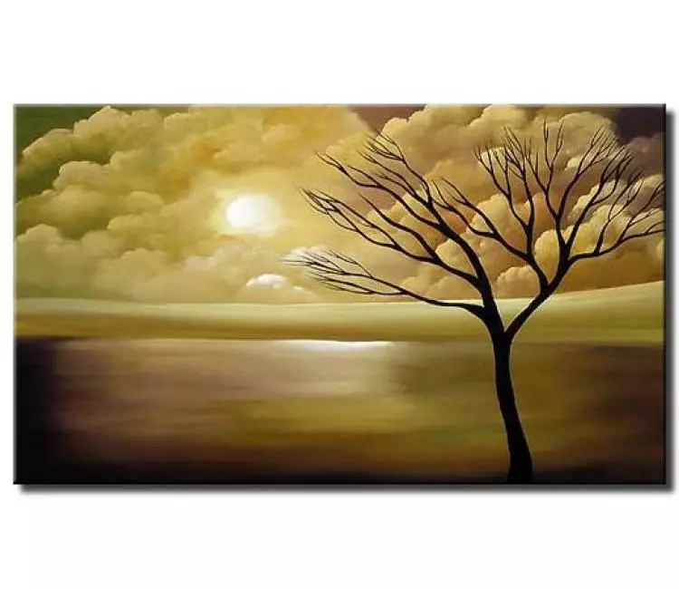 landscape painting - neutral modern landscape tree painting on canvas original abstract art for living room