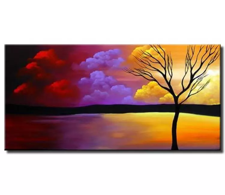 landscape painting - colorful modern landscape tree painting on canvas original abstract art for living room