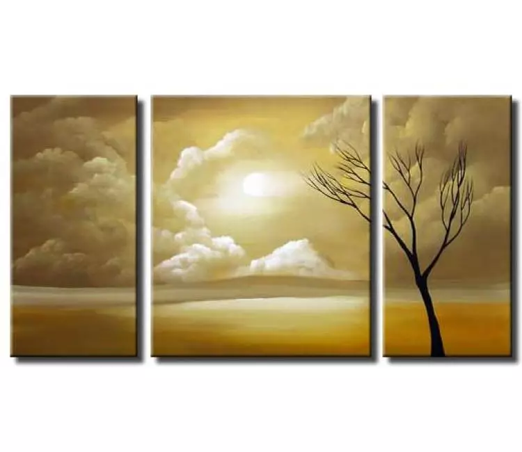 landscape paintings - neutral landscape sunrise painting on canvas modern living room minimalist multi panel nature art