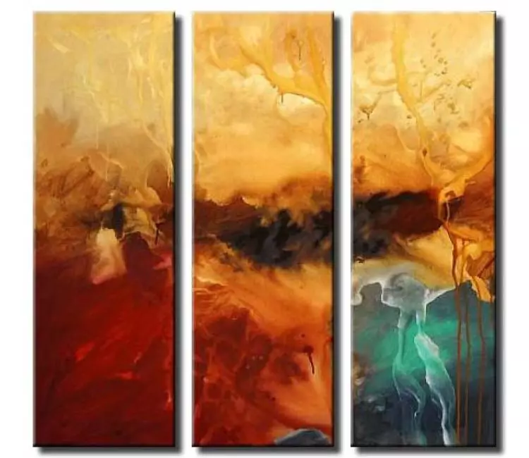 fluid painting - contemporary abstract art on canvas set of 3 modern wall art for living room