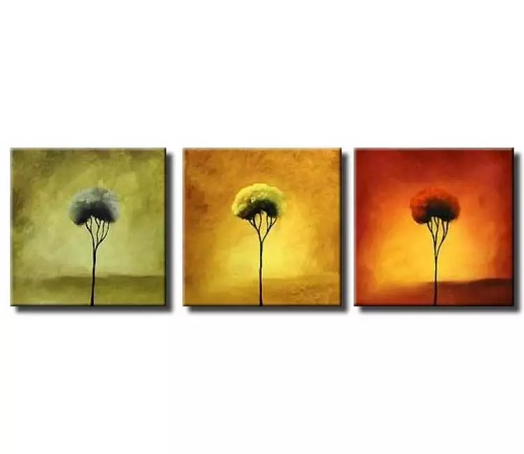 forest painting - modern red green yellow tree abstract paintings on canvas original triptych wall art