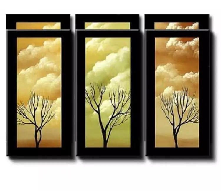 landscape painting - original neutral modern tree paintings on original wall art tryptic contemporary art for living room