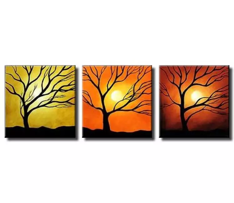 landscape painting - red orange yellow modern tree abstract paintings on canvas original wall art