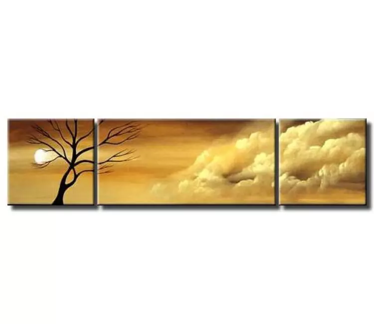landscape paintings - big modern neutral landscape tree painting on canvas original large contemporary clouds art decor