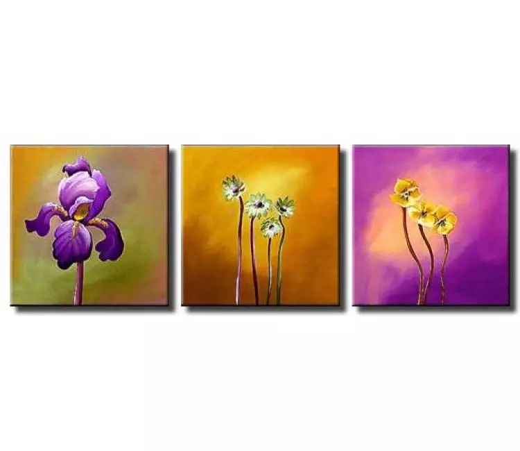 floral painting - colorful flowers painting on canvas set of 3 flowers modern floral art living room wall art modern home decor