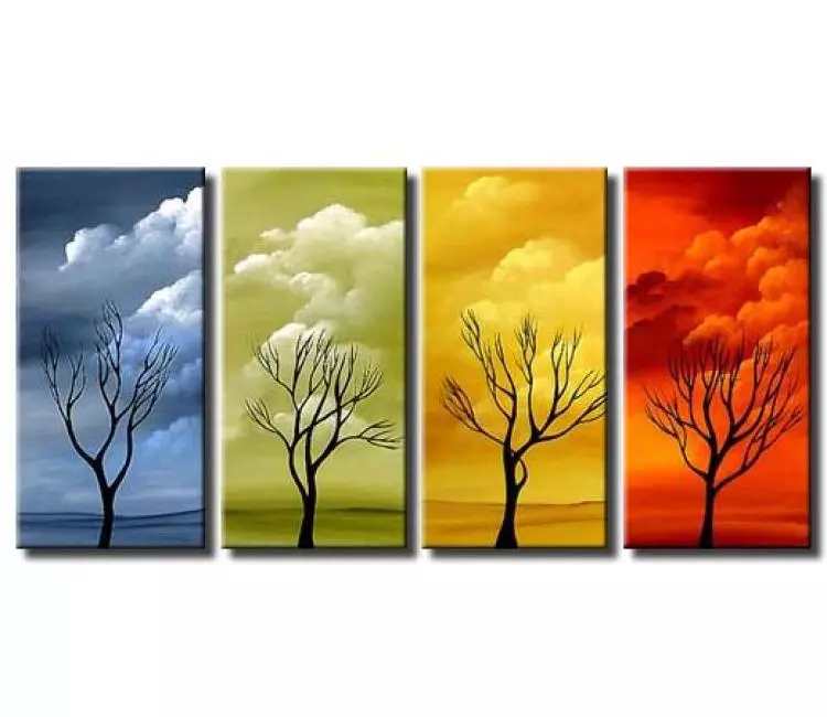 landscape paintings - original colorful seasonal abstract tree paintings on canvas modern wall art for living room decor