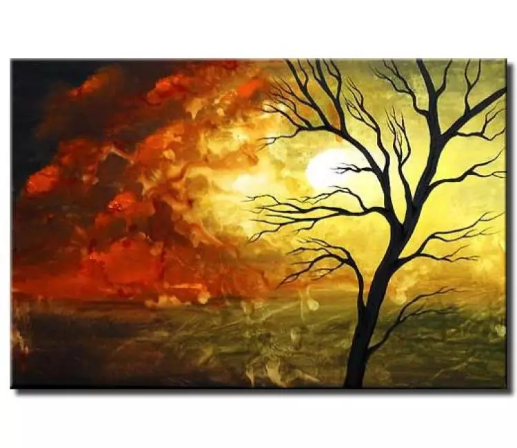 landscape paintings - modern green red abstract landscape trees painting on canvas original wall art for living room