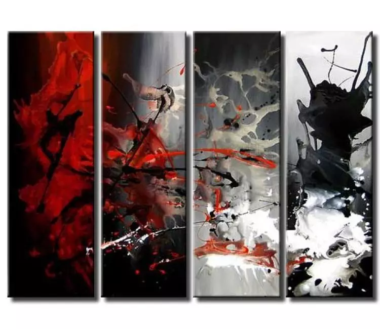 abstract painting - big modern black white red abstract painting on canvas original minimal contemporary art decor