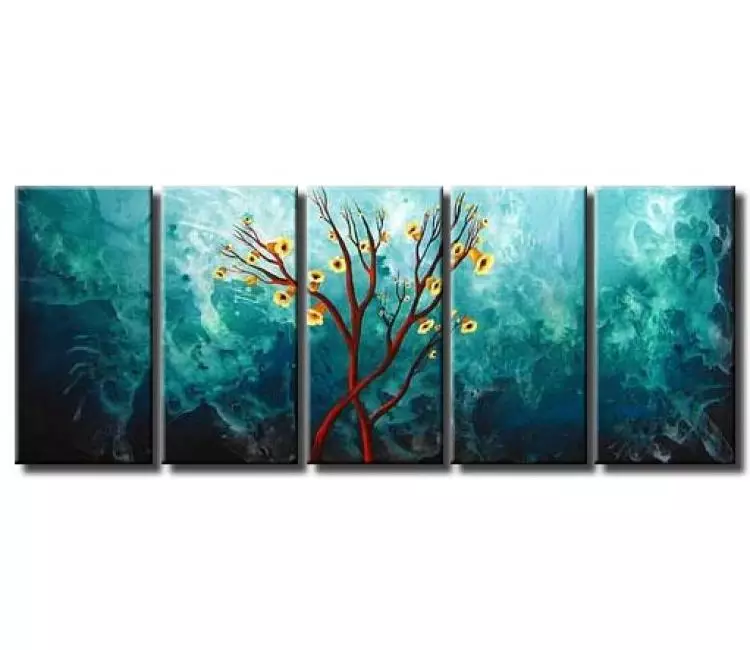 landscape paintings - big contemporary blue abstract tree painting on canvas original large modern wall art decor