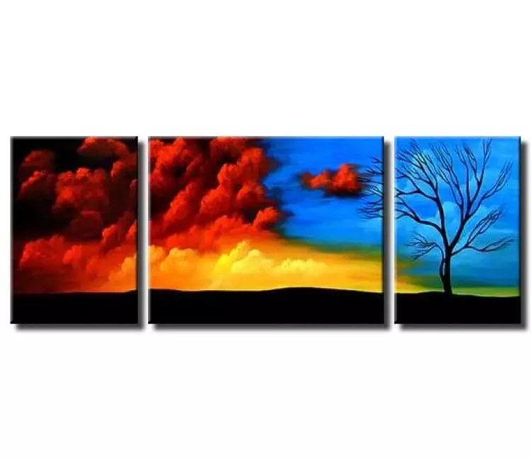 landscape paintings - big contemporary blue red abstract landscape tree painting on canvas original large modern wall art decor