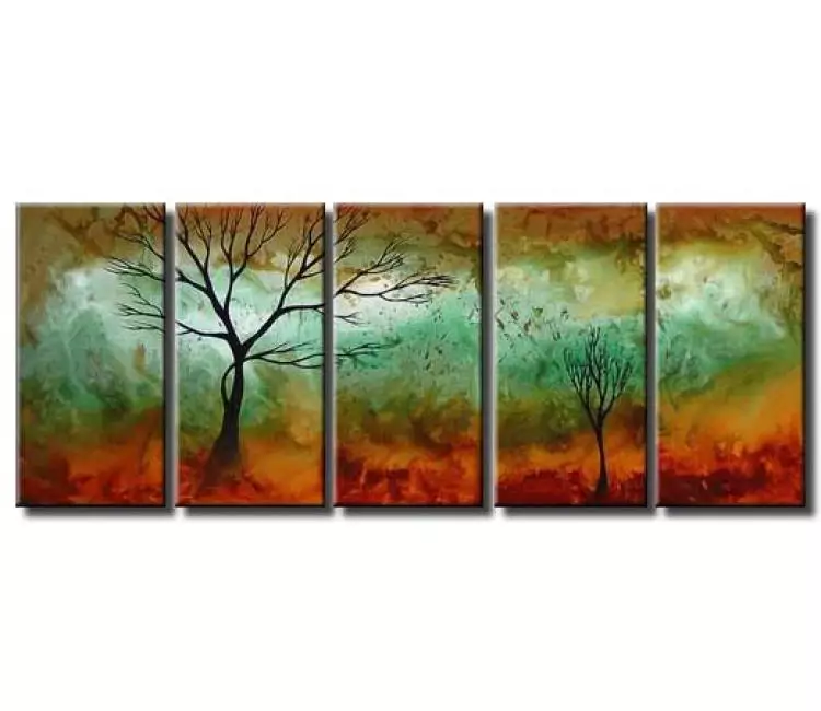 landscape paintings - big contemporary turquoise abstract landscape tree  painting on canvas original large modern wall art decor