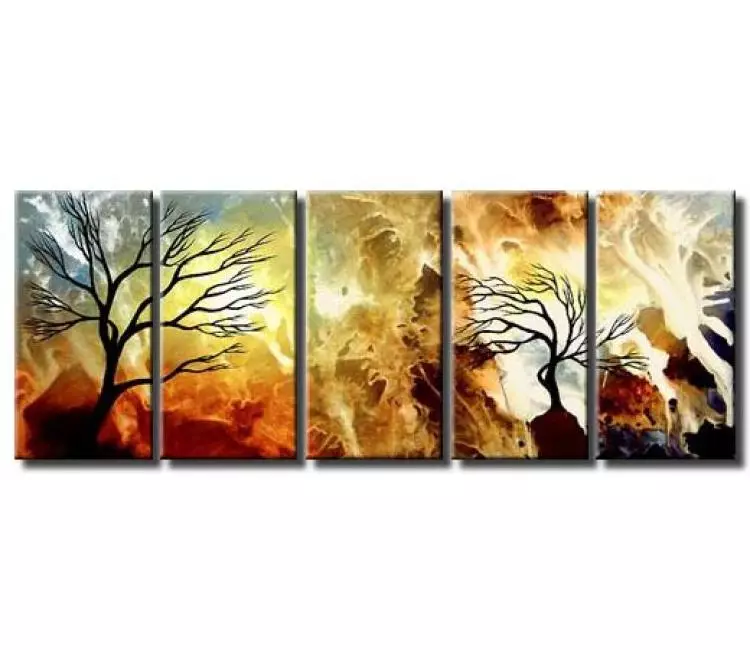landscape paintings - big contemporary neutral abstract tree painting on canvas original large modern wall art decor