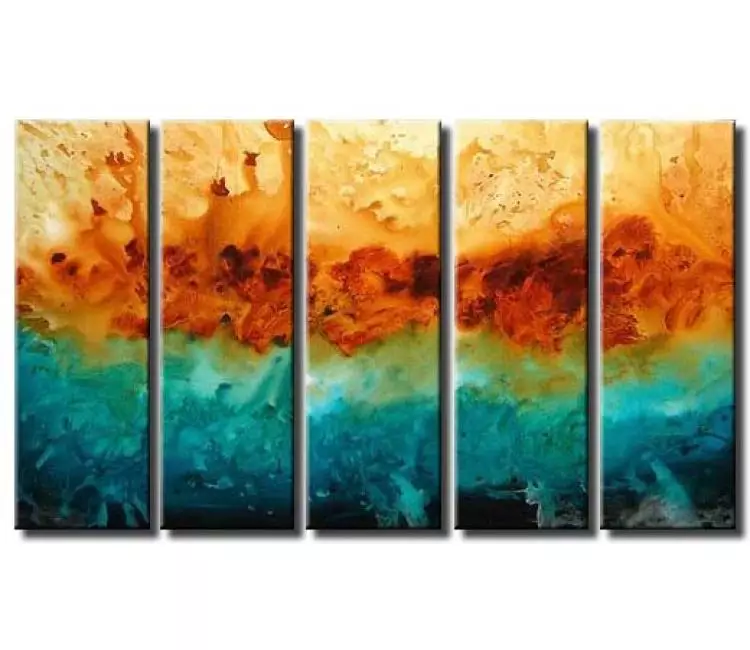 fluid painting - teal rust abstract wall art on canvas big original large contemporary art decor