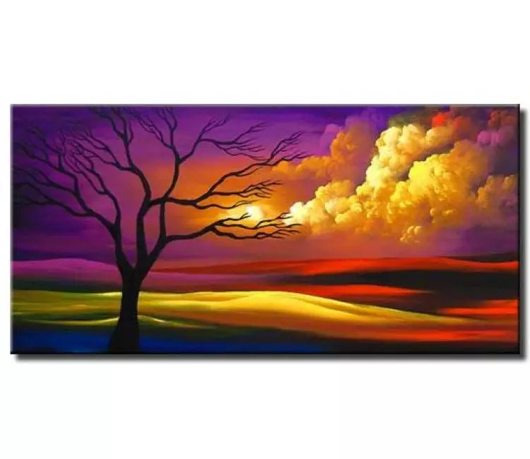 landscape paintings - beautiful modern purple landscape tree painting on large canvas original big contemporary tree art decor