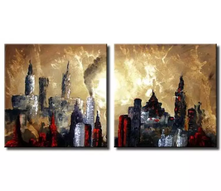 cityscape painting - big modern neutral textured abstract cityscape painting on canvas original contemporary art decor