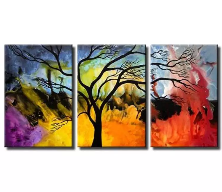 landscape paintings - big modern colorful abstract trees painting on canvas large original beautiful acrylic landscape art